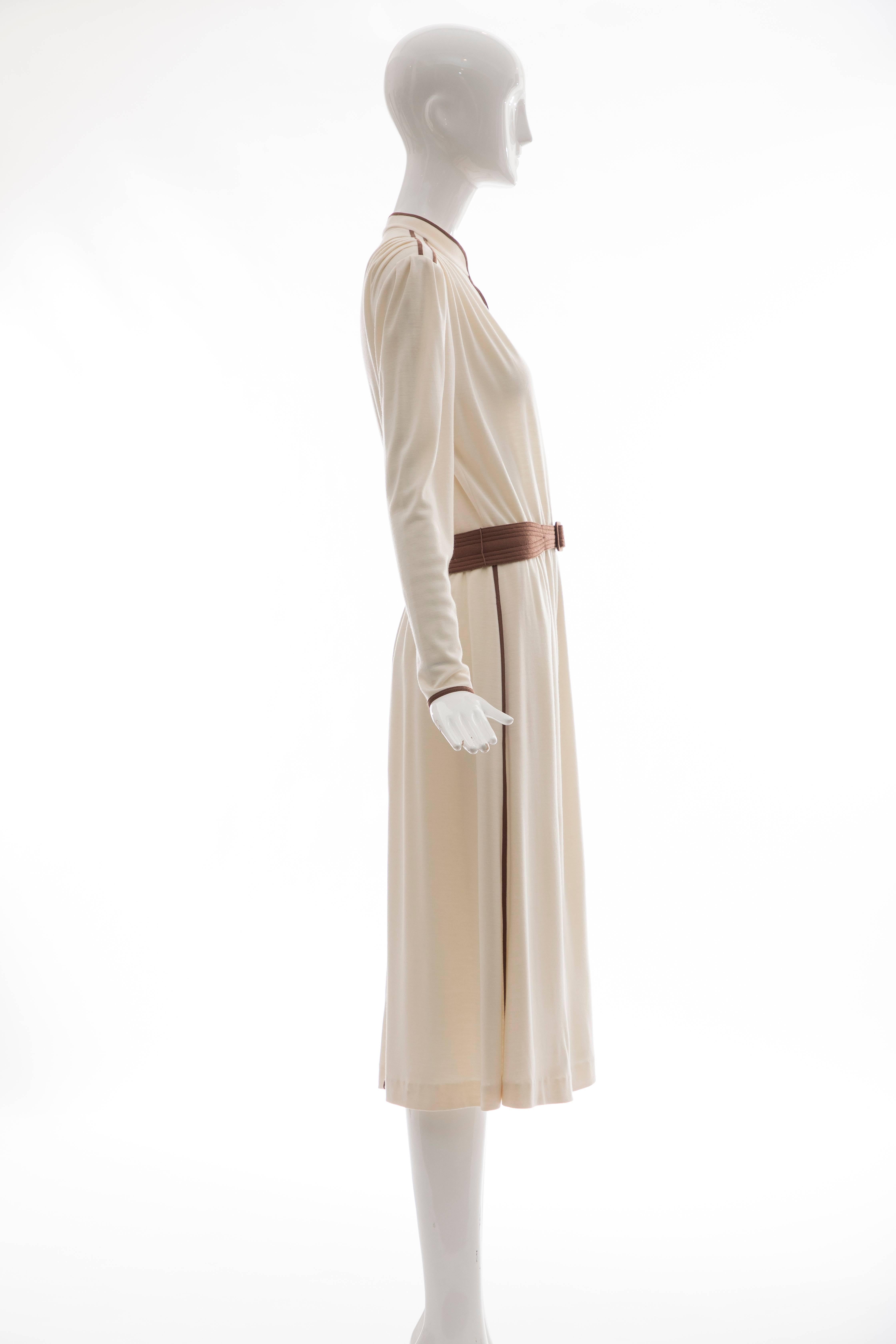 Louis Feraud Cream Cotton Jersey Dress With Deep V Neckline, Circa 1980s  For Sale 3