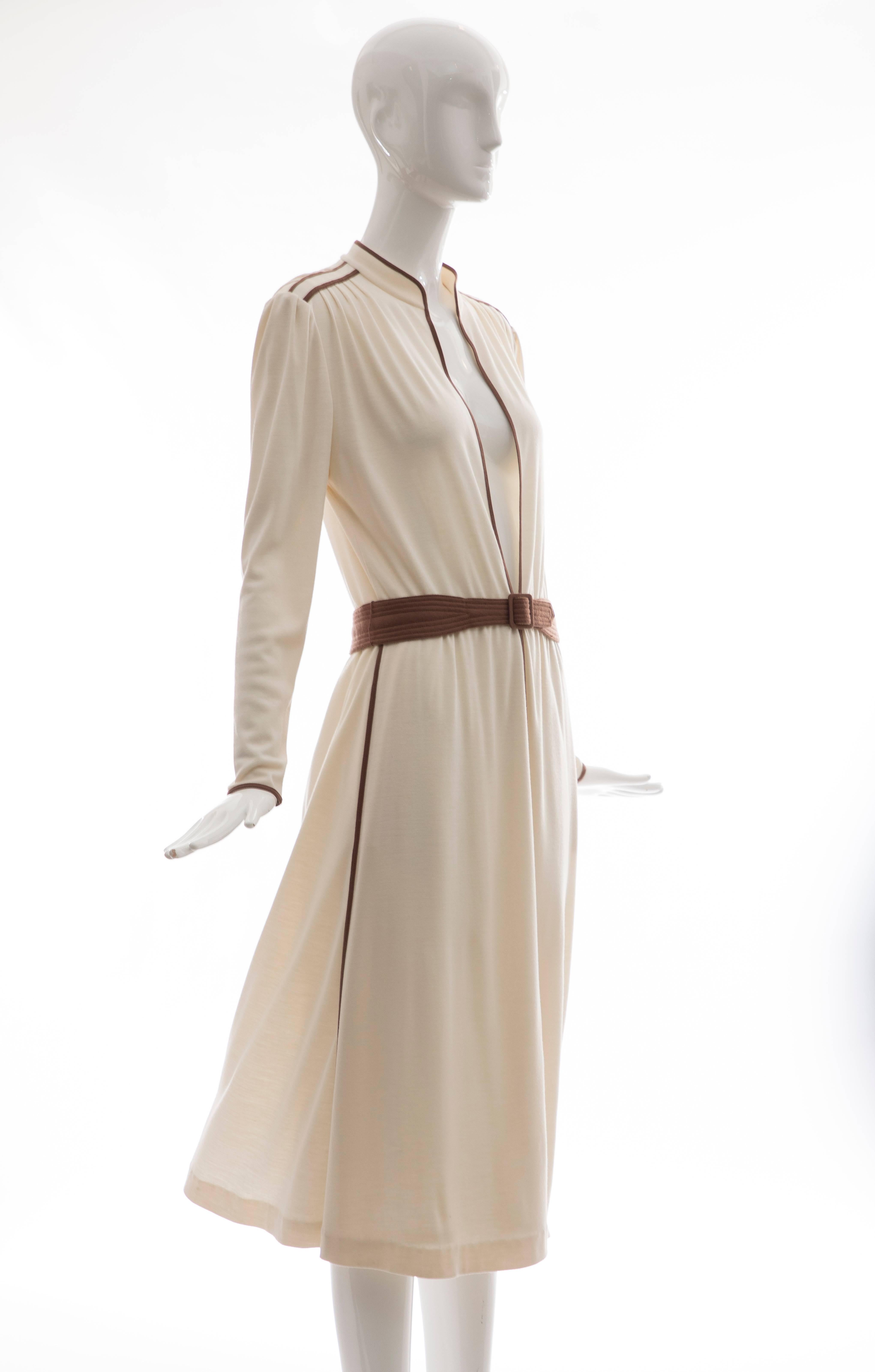 Louis Feraud Cream Cotton Jersey Dress With Deep V Neckline, Circa 1980s  For Sale 4