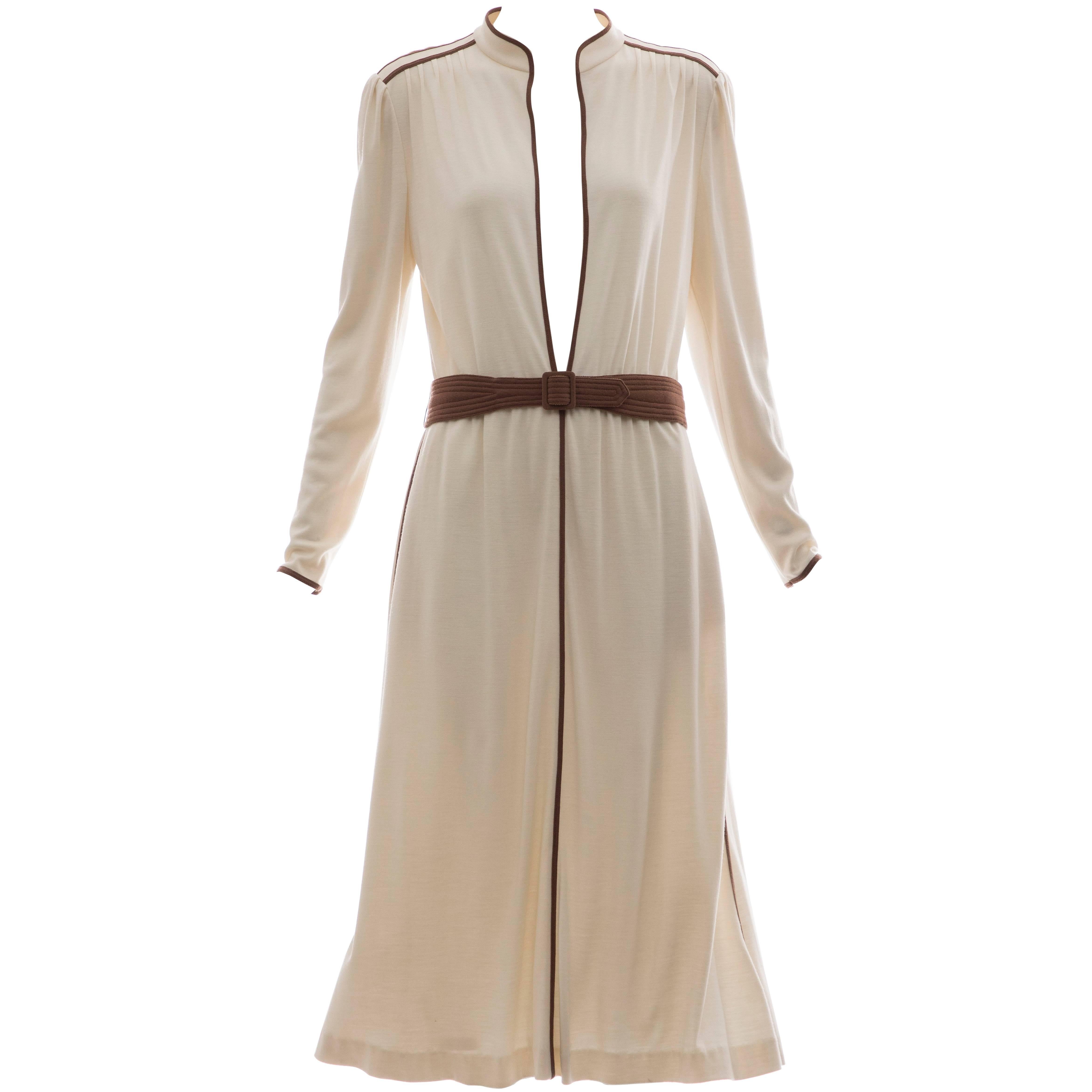 Louis Feraud Cream Cotton Jersey Dress With Deep V Neckline, Circa 1980s  For Sale