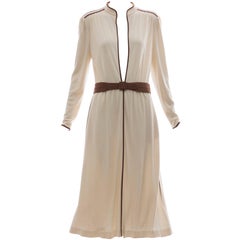 Louis Feraud Cream Cotton Jersey Dress With Deep V Neckline, Circa 1980s 