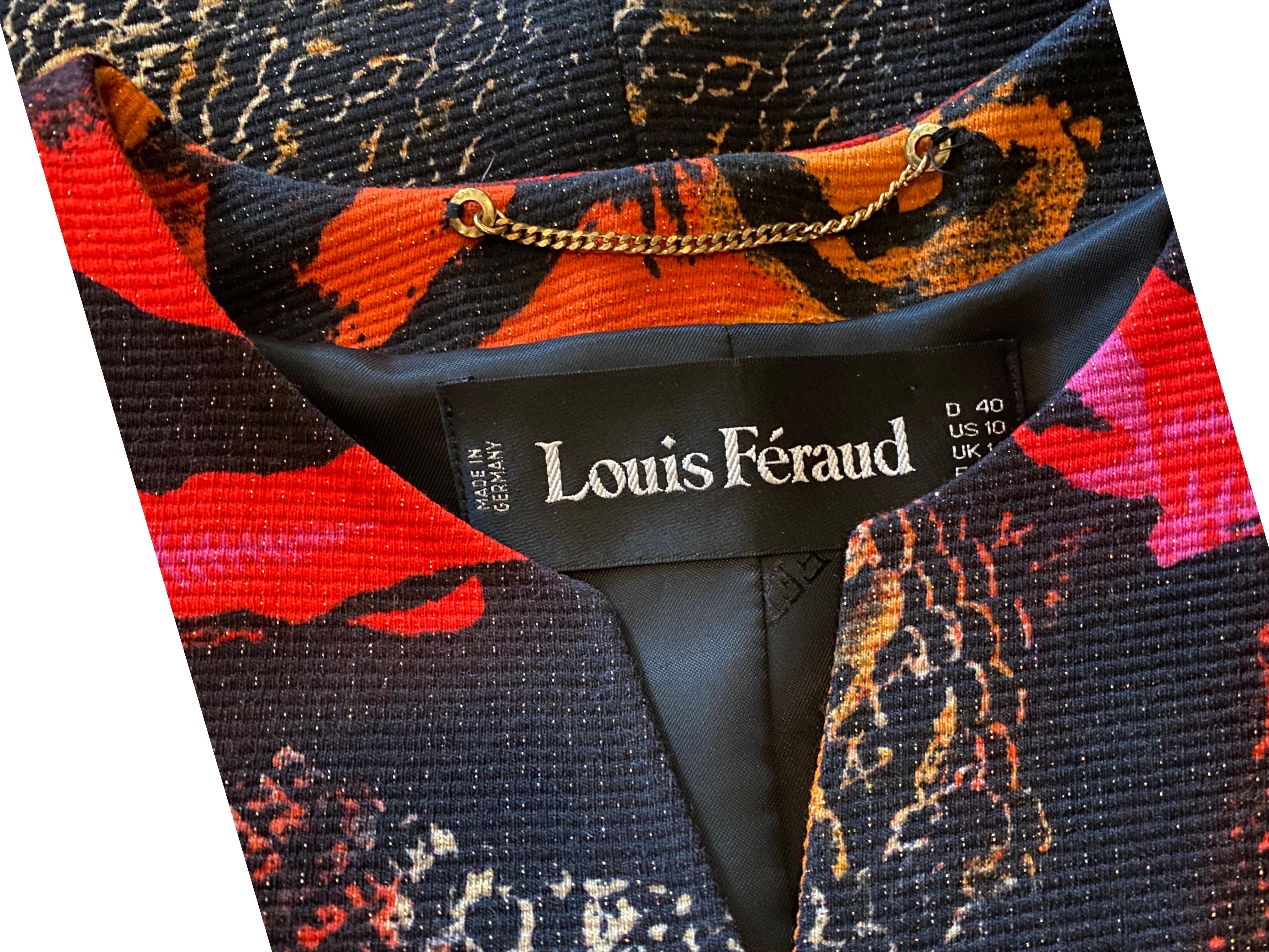 Costume 2 pièces Louis Fraud Allemagne imprimé abstrait métallique avec poignets en fourrure Taille 10 en vente 12