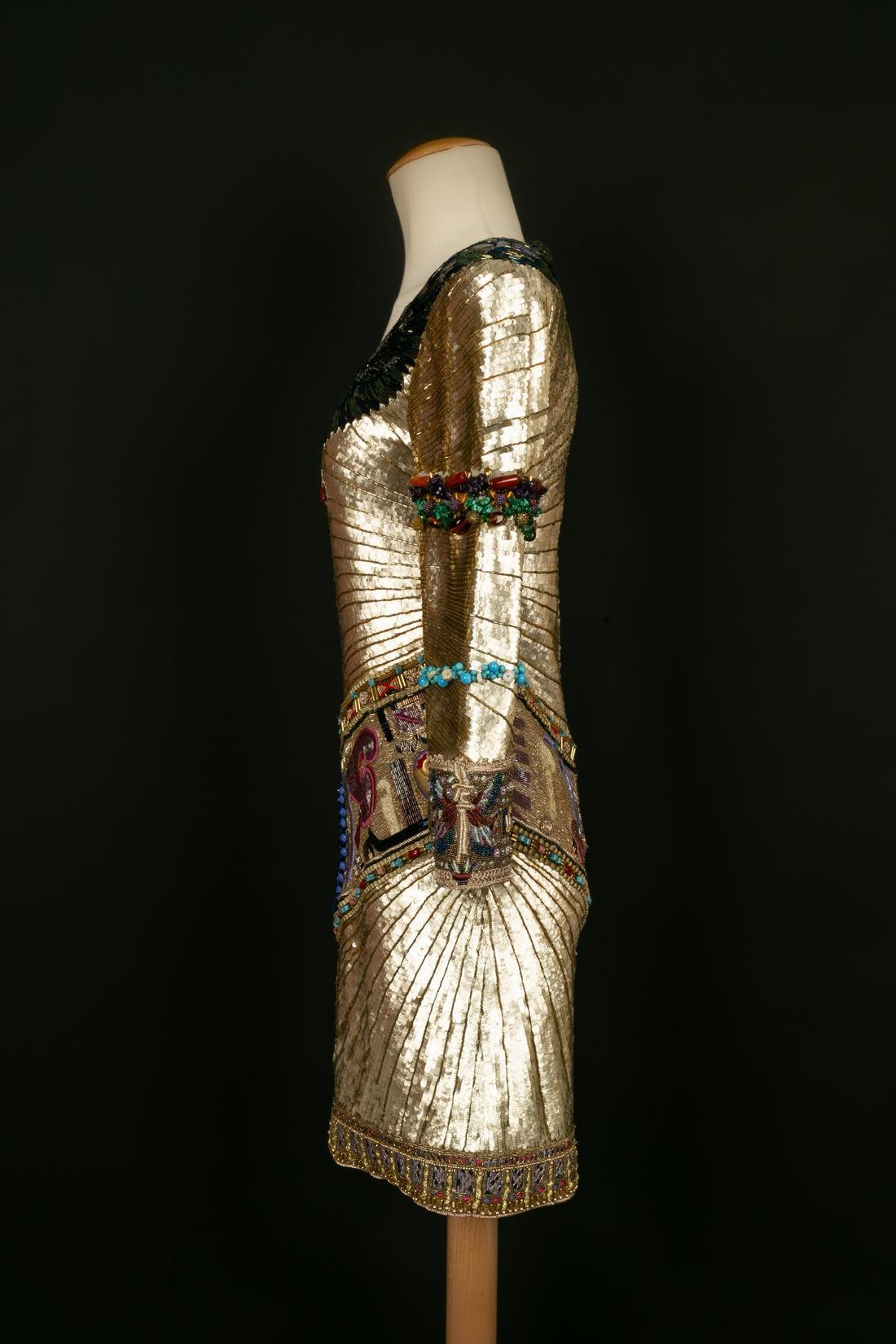 Louis Féraud Golden Dress Haute Couture, 1991/92 In Excellent Condition For Sale In SAINT-OUEN-SUR-SEINE, FR