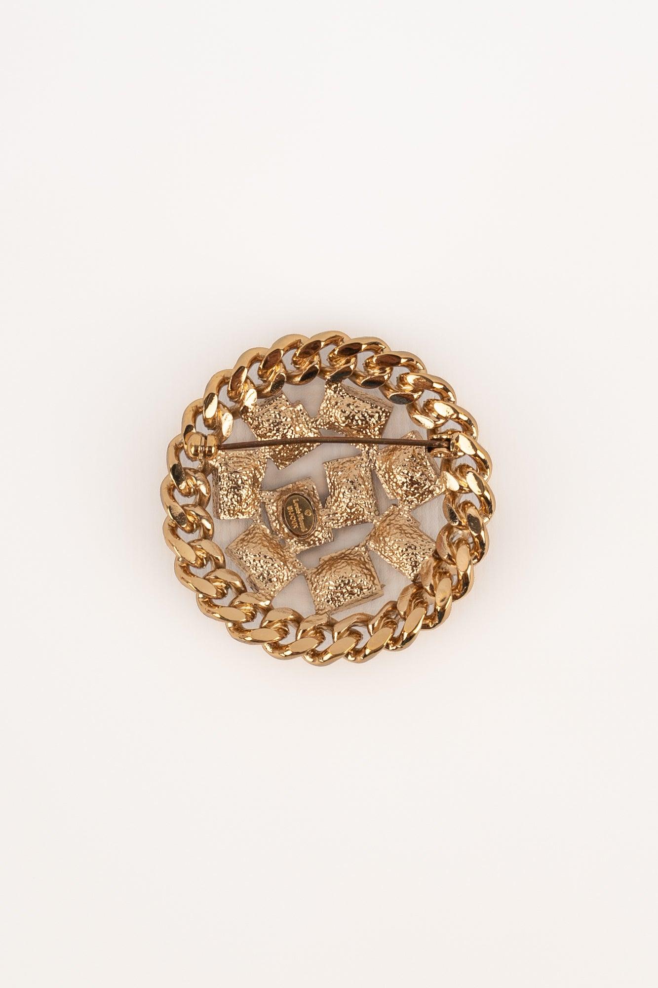 Louis Feraud Golden Metal Brooch For Sale 1