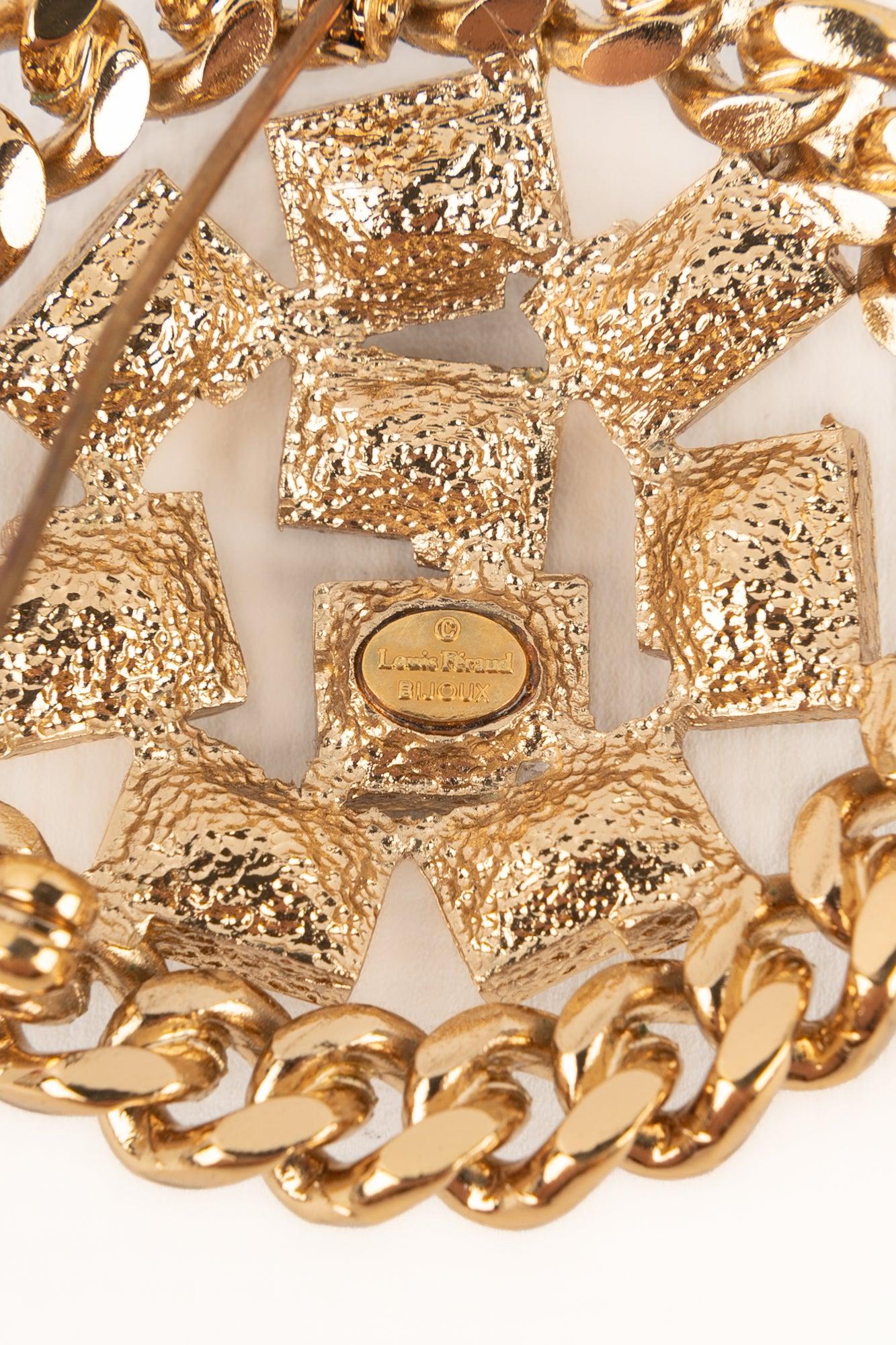 Louis Feraud Golden Metal Brooch For Sale 2
