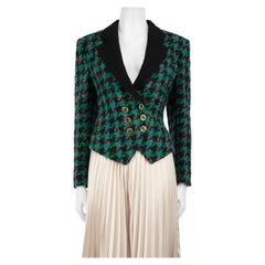 Louis Féraud Green Mohair Tartan Pattern Blazer Size S