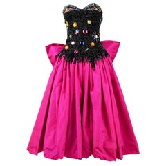 Louis Feraud Haute Couture 1986-1987 Fuchsia Taffeta Evening Gown