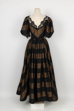 Louis Féraud Haute Couture Black and Brown Silk Taffeta Dress