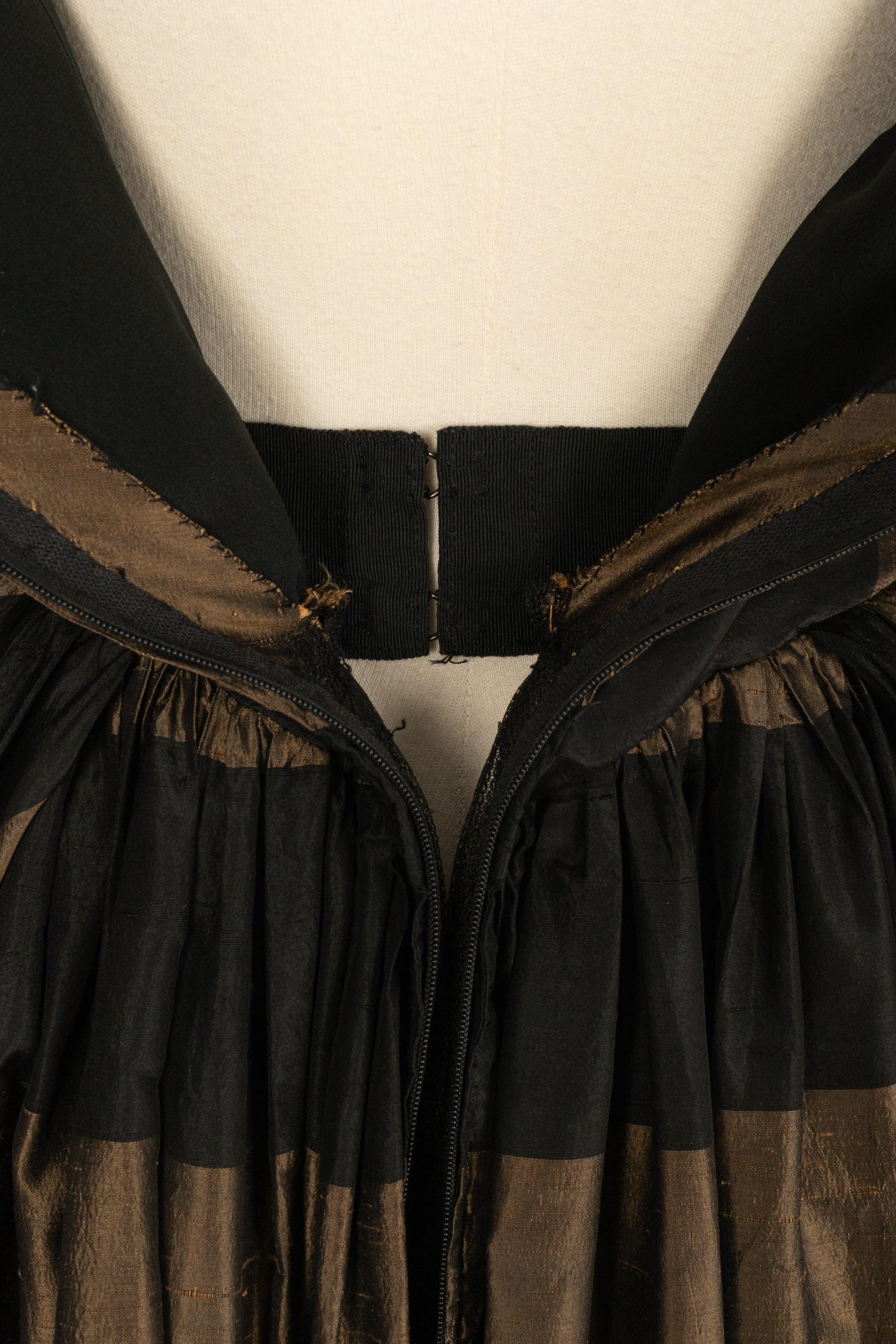 Louis Féraud Haute Couture Black and Brown Silk Taffeta Dress For Sale 1