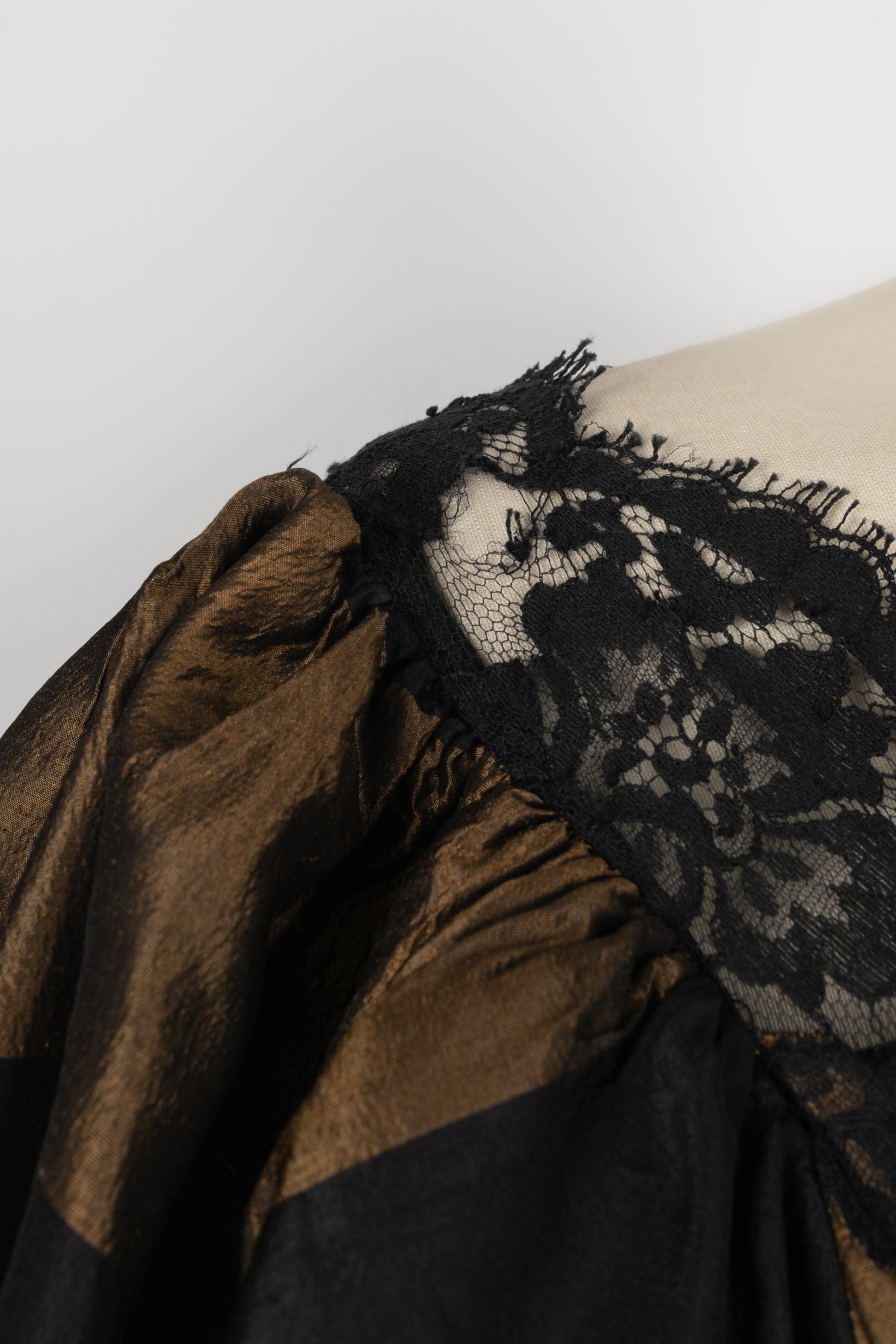 Louis Féraud Haute Couture Robe en taffetas de soie noir et Brown en vente 1