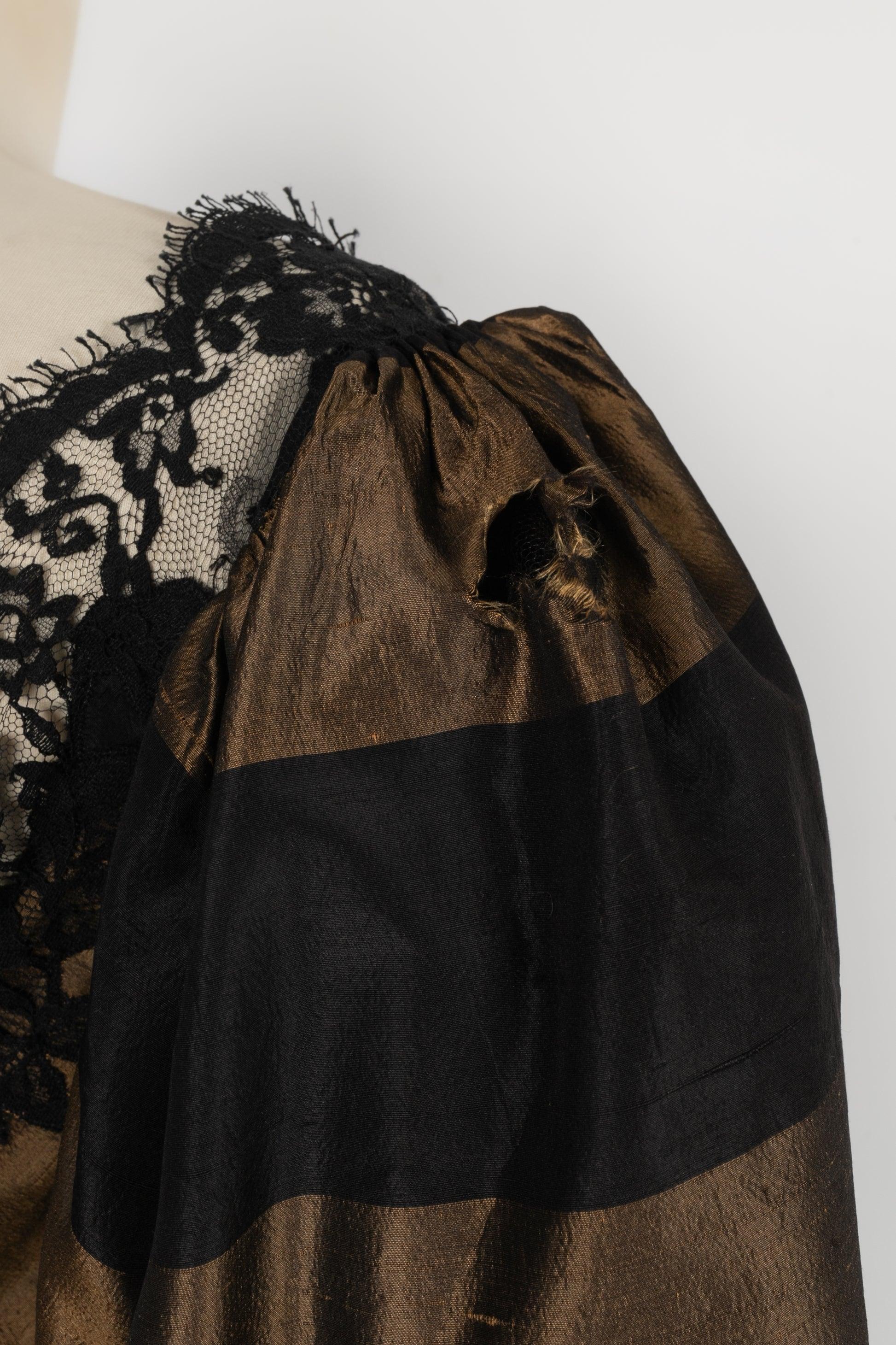 Louis Féraud Haute Couture Black and Brown Silk Taffeta Dress For Sale 3