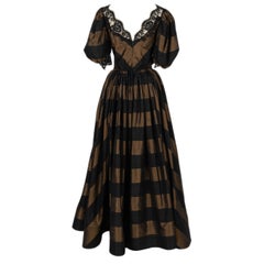 Louis Féraud Haute Couture Black and Brown Silk Taffeta Dress