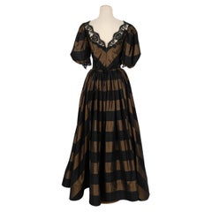 Louis Féraud Haute Couture Black and Brown Silk Taffeta Dress