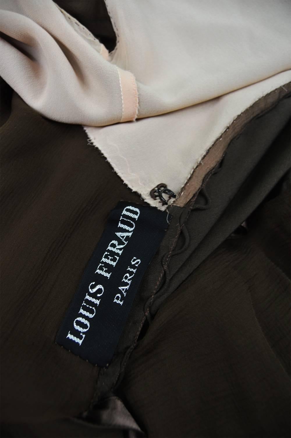 Louis Feraud Haute Couture Brown Sheer Silk Chiffon / Bias Cut Satin Gown, 1970s 3