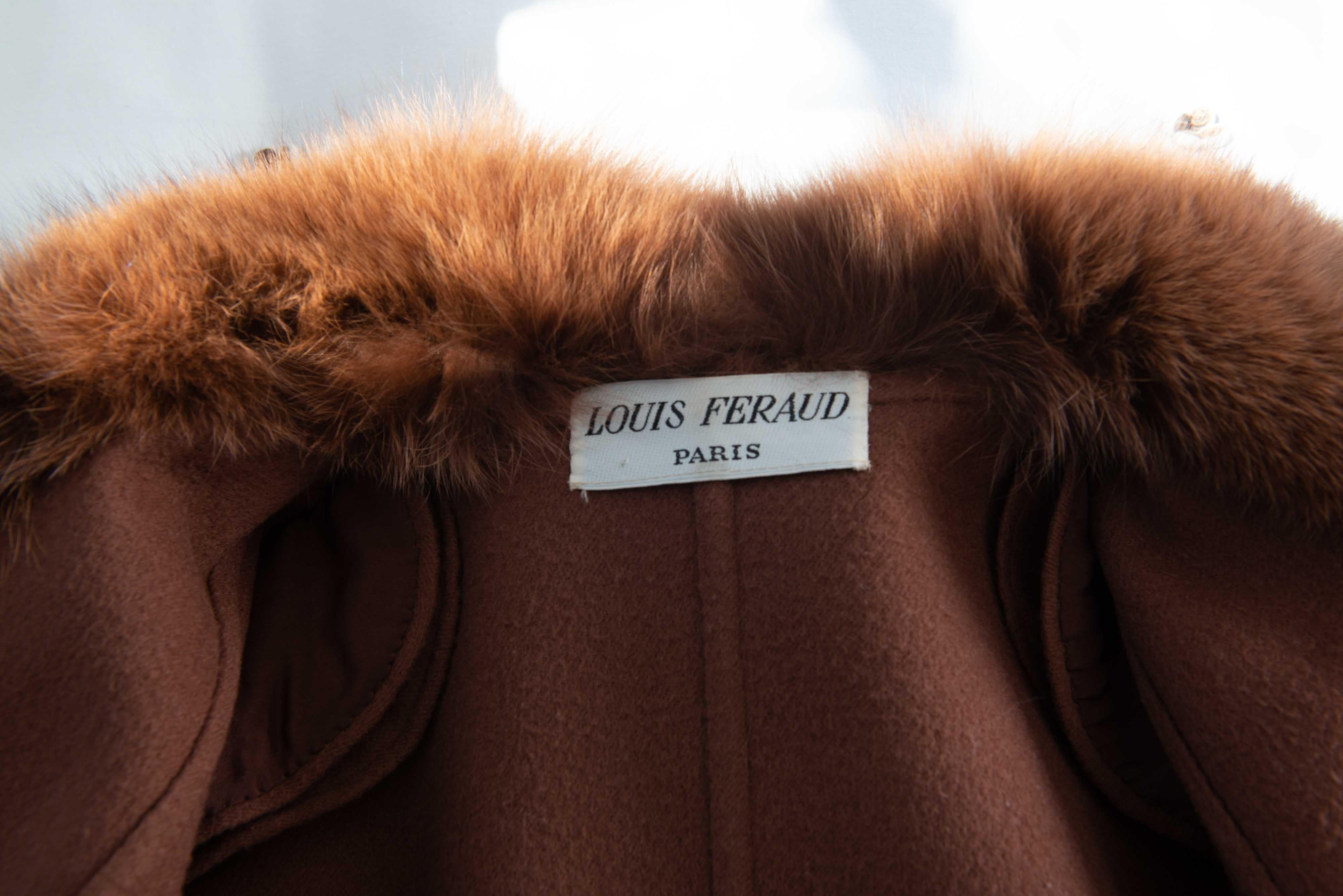 Louis Feraud Haute Couture Brown Silk, Cashmere, Fox Fur Dress and Coat 3