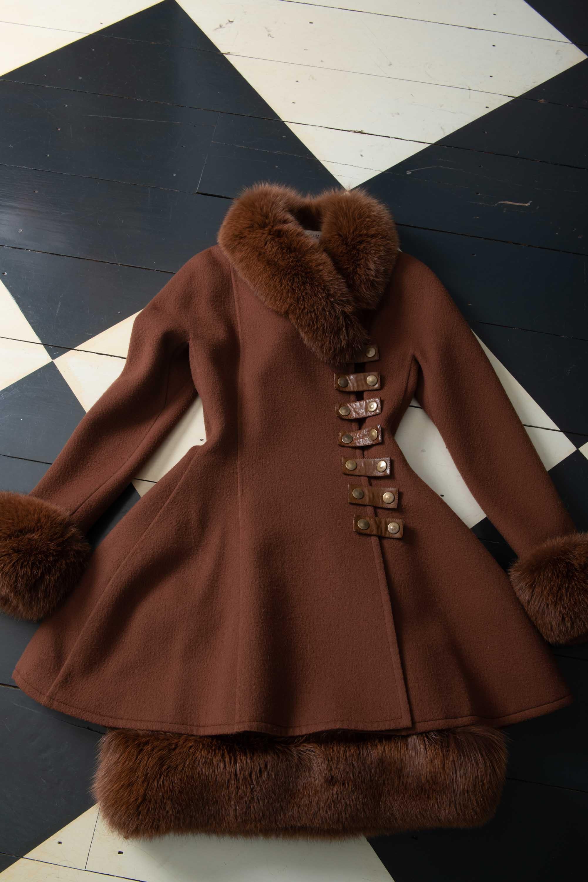 Louis Feraud Haute Couture Brown Silk, Cashmere, Fox Fur Dress and Coat 10