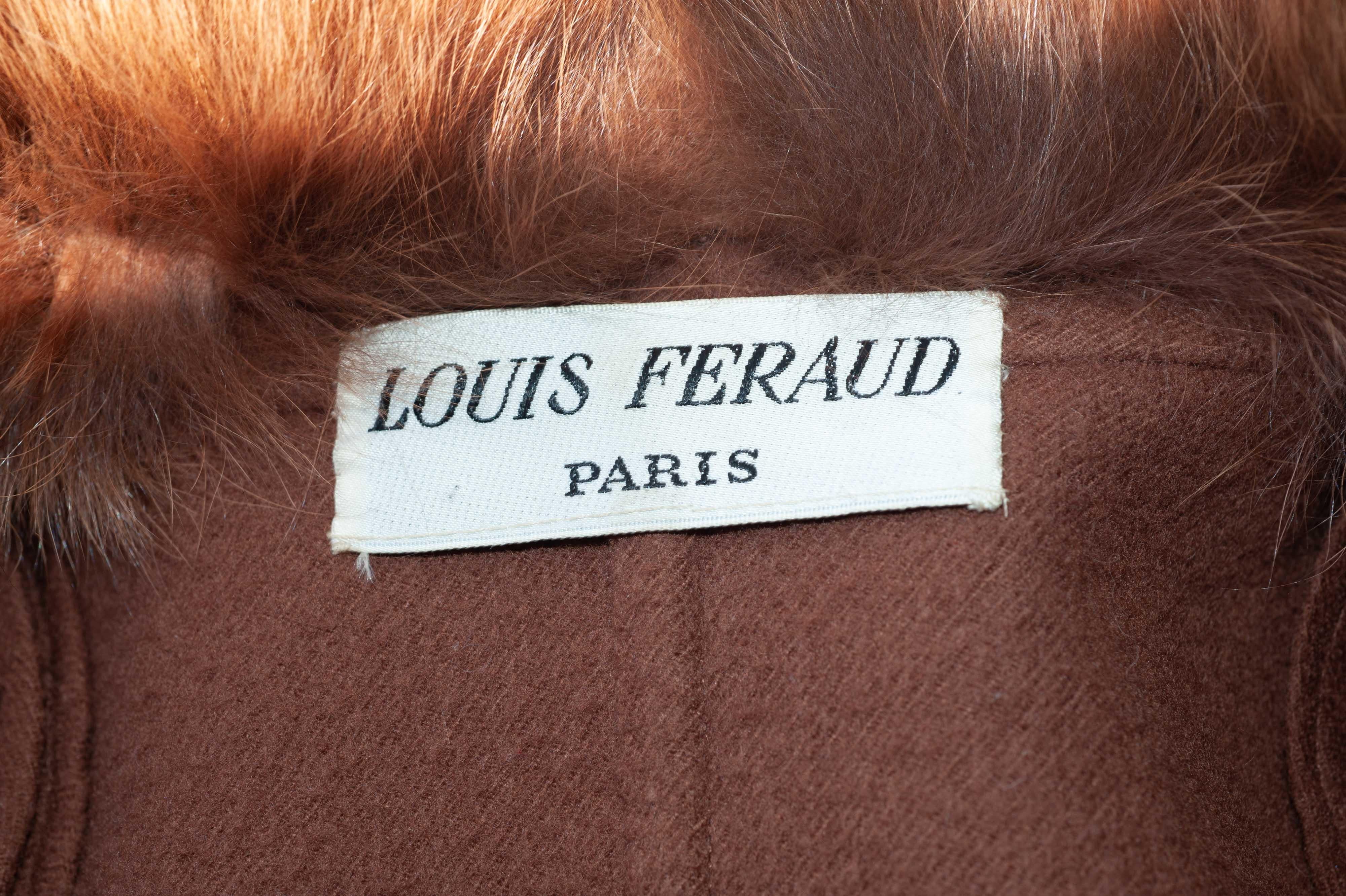 Louis Feraud Haute Couture Kleid und Mantel aus brauner Seide:: Kaschmir:: Fuchspelz 13