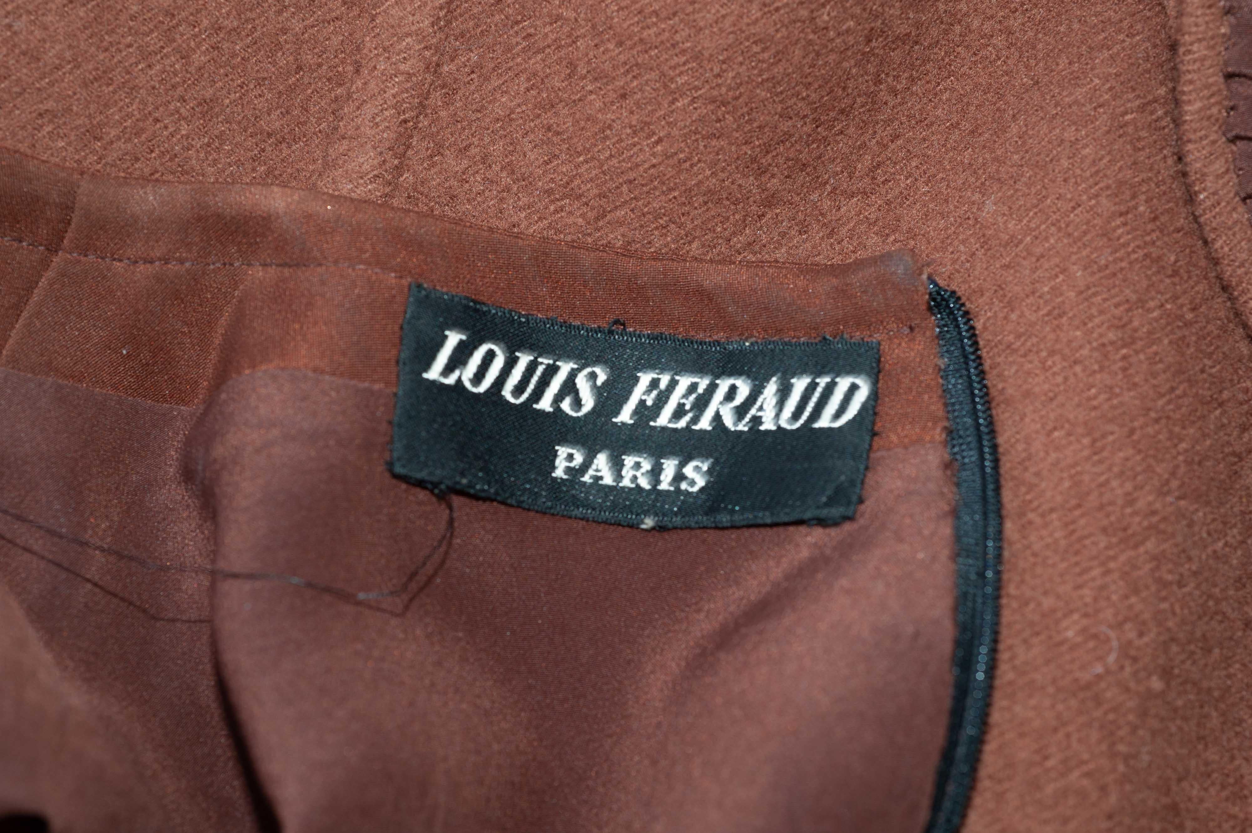 Louis Feraud Haute Couture Brown Silk, Cashmere, Fox Fur Dress and Coat ...