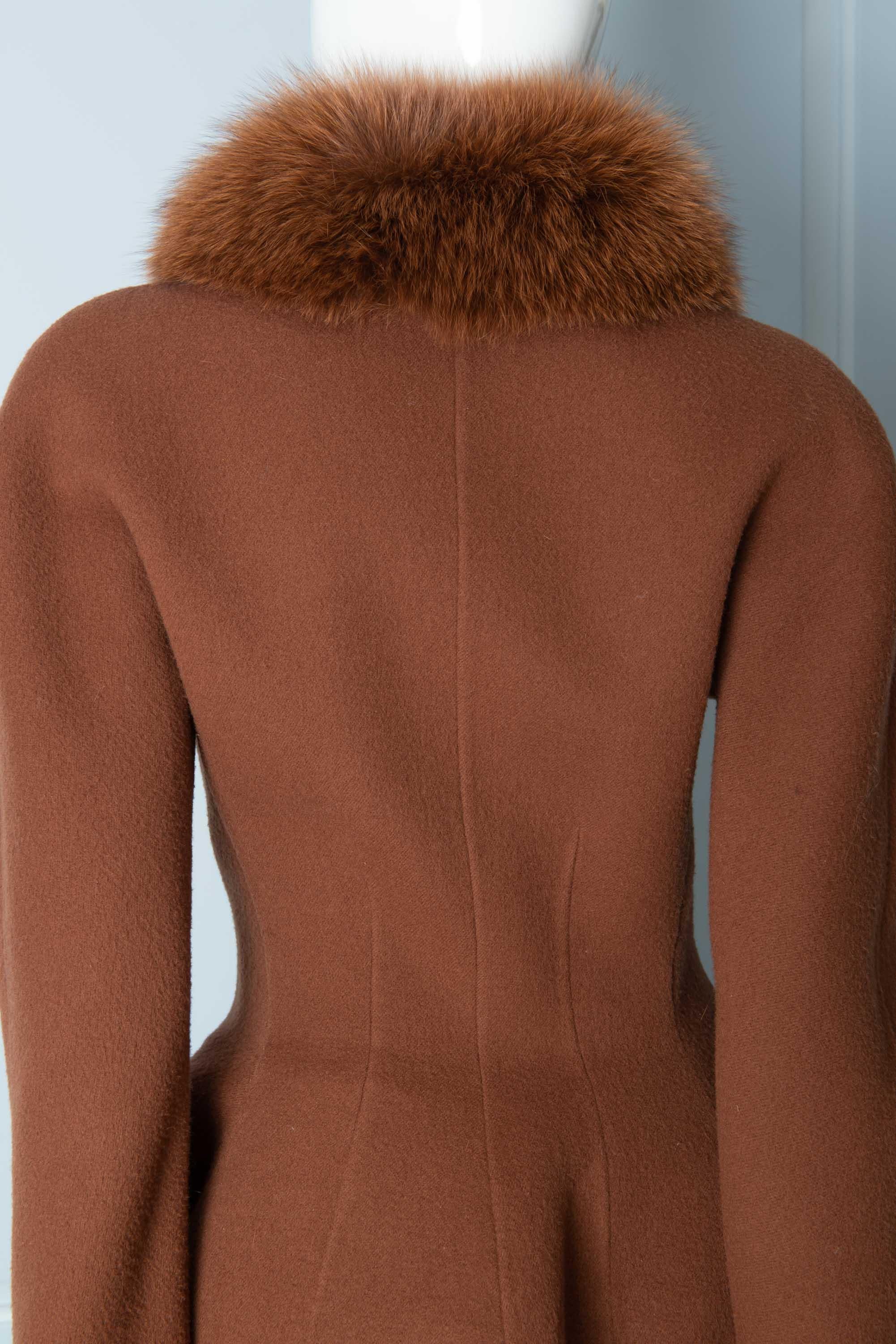 Louis Feraud Haute Couture Brown Silk, Cashmere, Fox Fur Dress and Coat 1