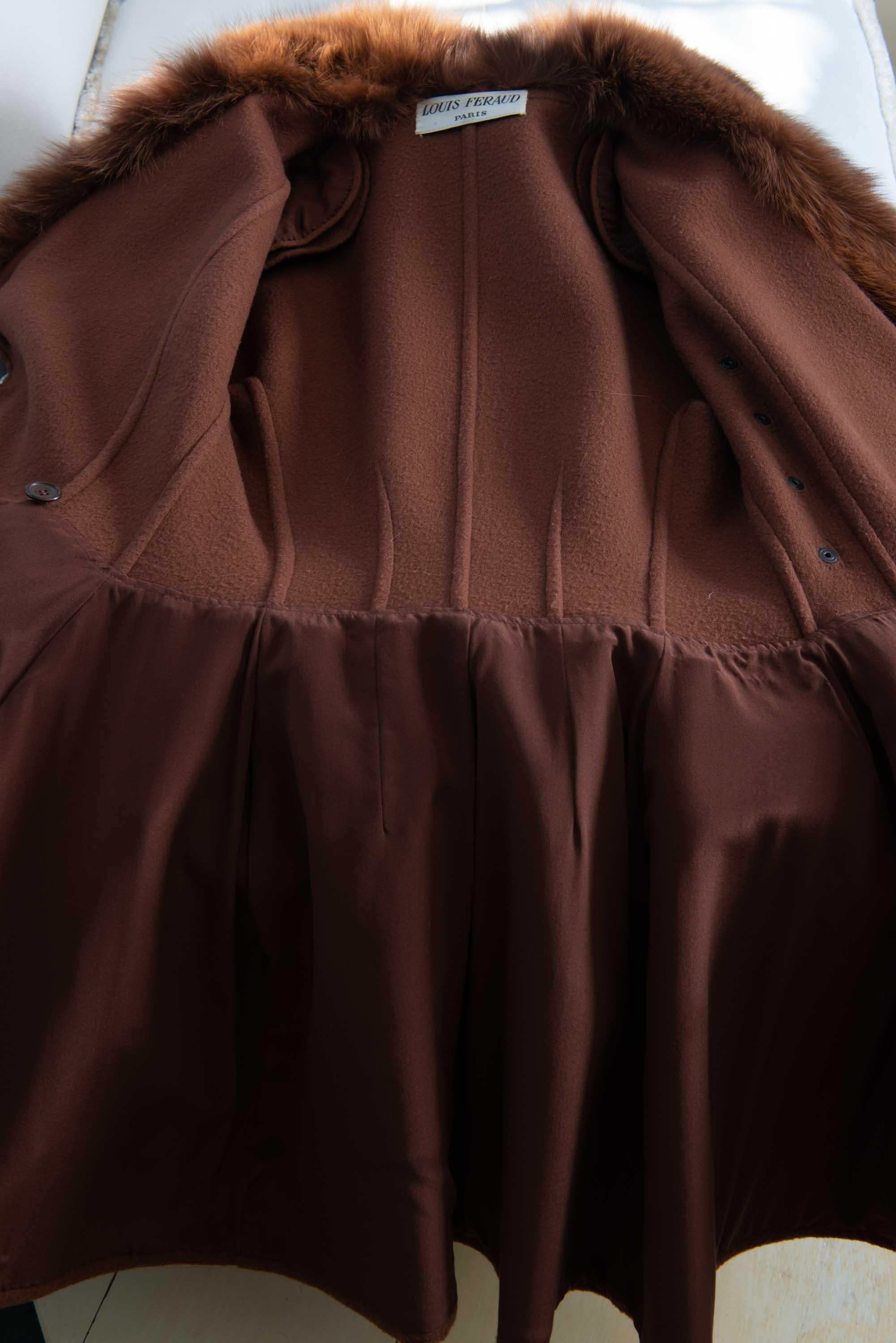 Louis Feraud Haute Couture Brown Silk, Cashmere, Fox Fur Dress and Coat 2