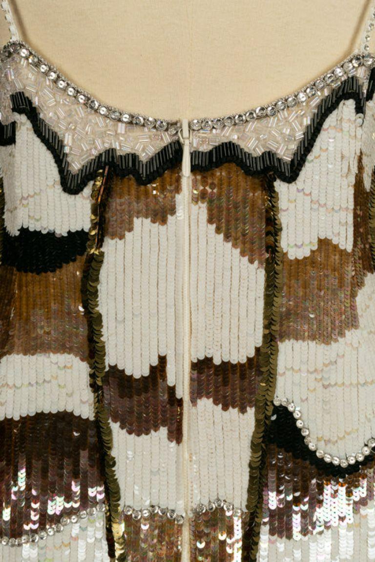 Louis Féraud Robe Haute Couture en mousseline brodée de paillettes en vente 1