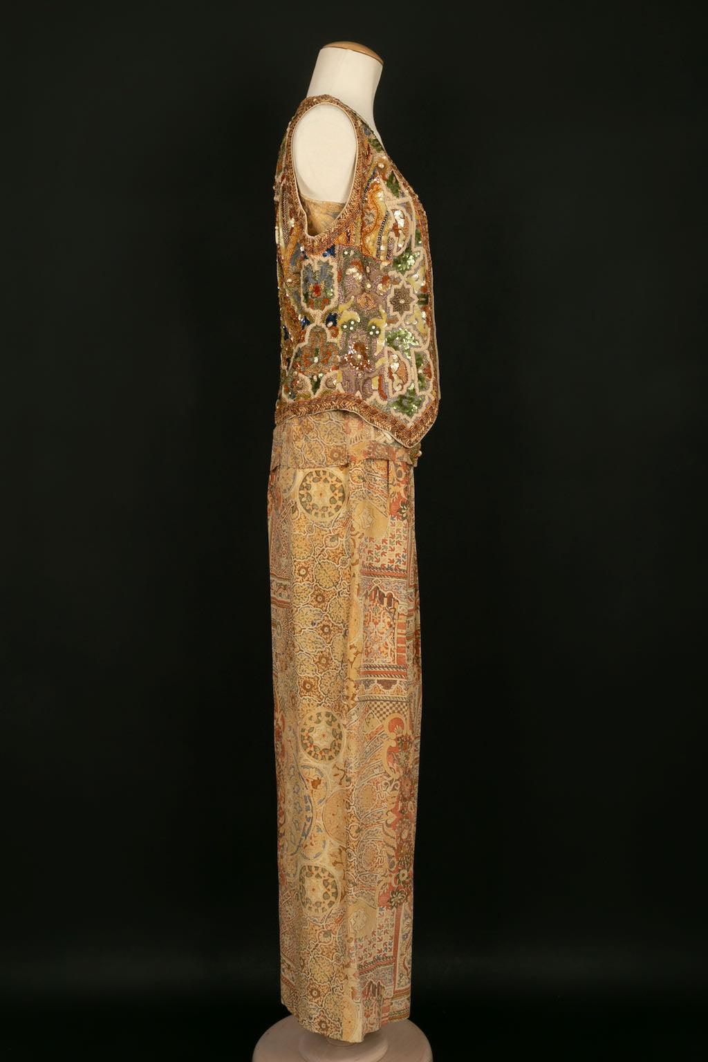 Brown Louis Féraud Haute Couture Embroidered Set, Circa 1990 For Sale