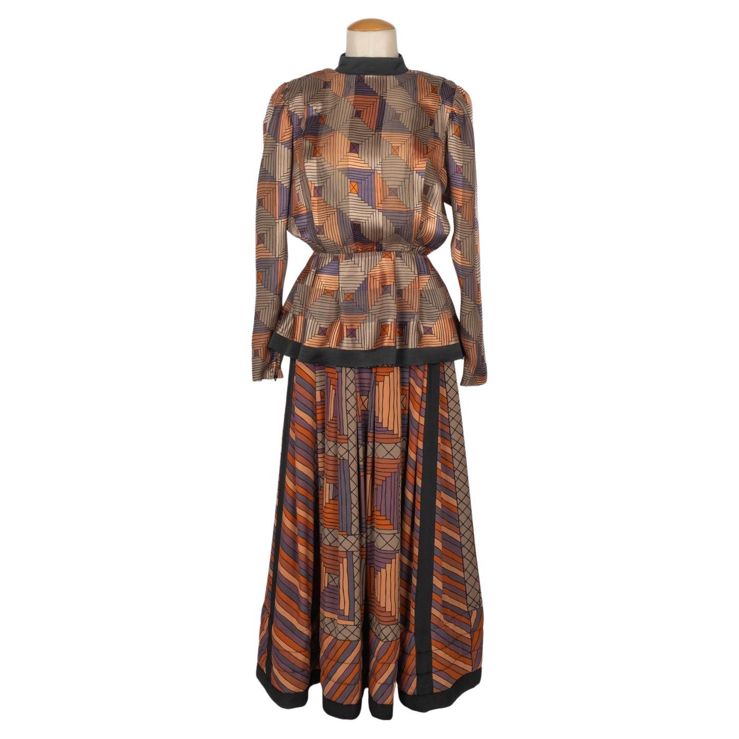 Louis Feraud Haute Couture Geometrical Pattern Cepe Set, 1980's For Sale