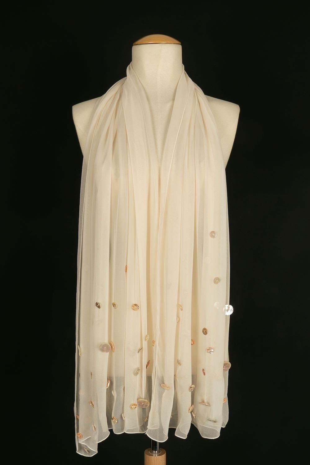 Louis Féraud Haute Couture Satin Dress Embroidered with Mother of Pearl Buttons For Sale 6