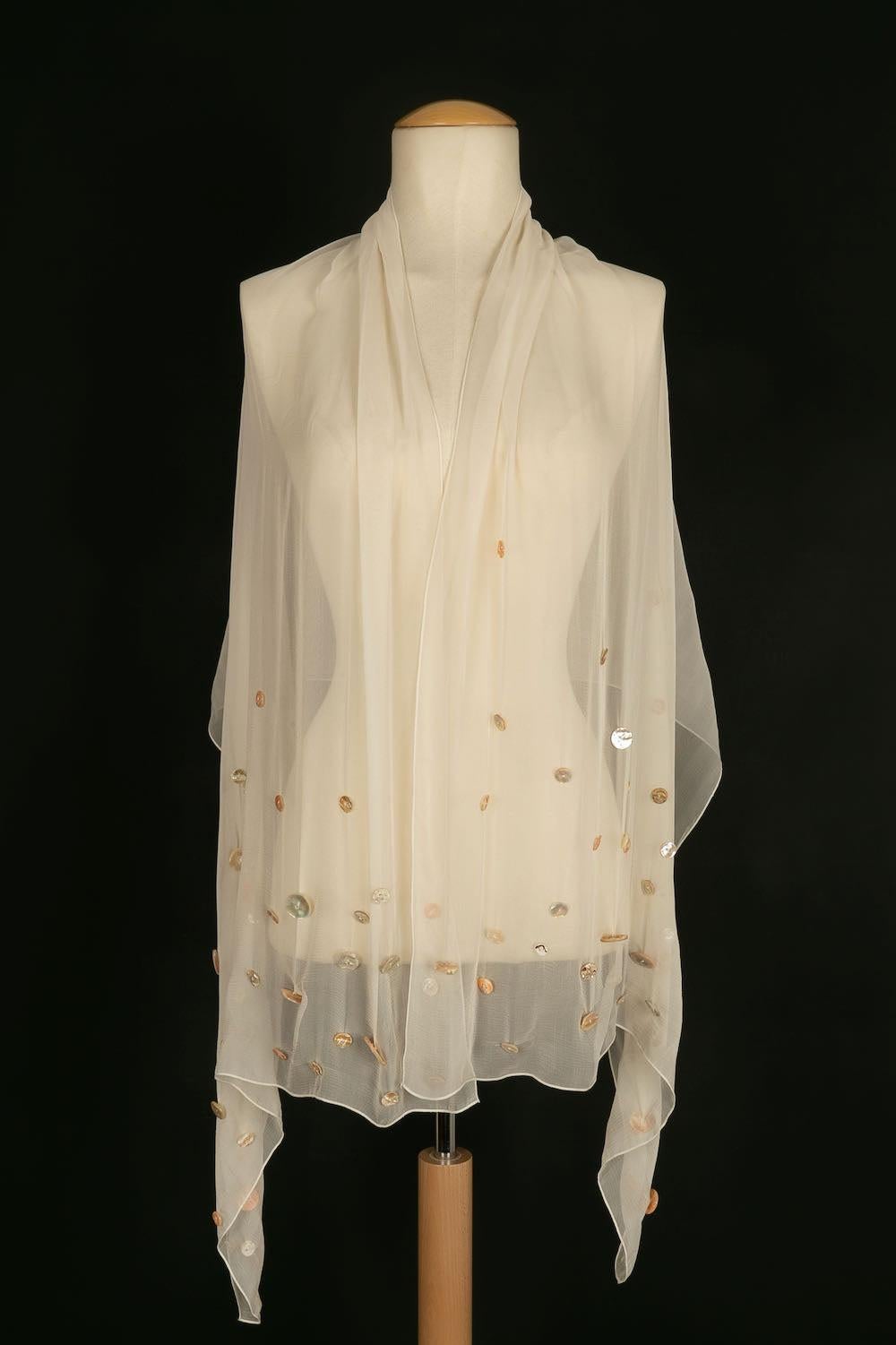 Louis Féraud Haute Couture Satin Dress Embroidered with Mother of Pearl Buttons For Sale 7