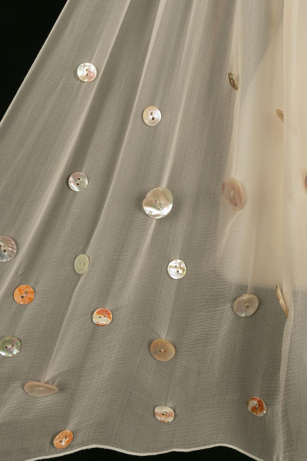 Louis Féraud Haute Couture Satin Dress Embroidered with Mother of Pearl Buttons For Sale 8