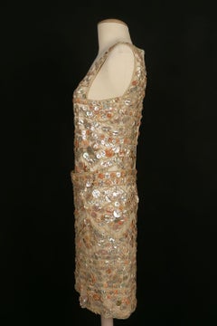 Louis Féraud Haute Couture Satin Embroidered Dress, 1991