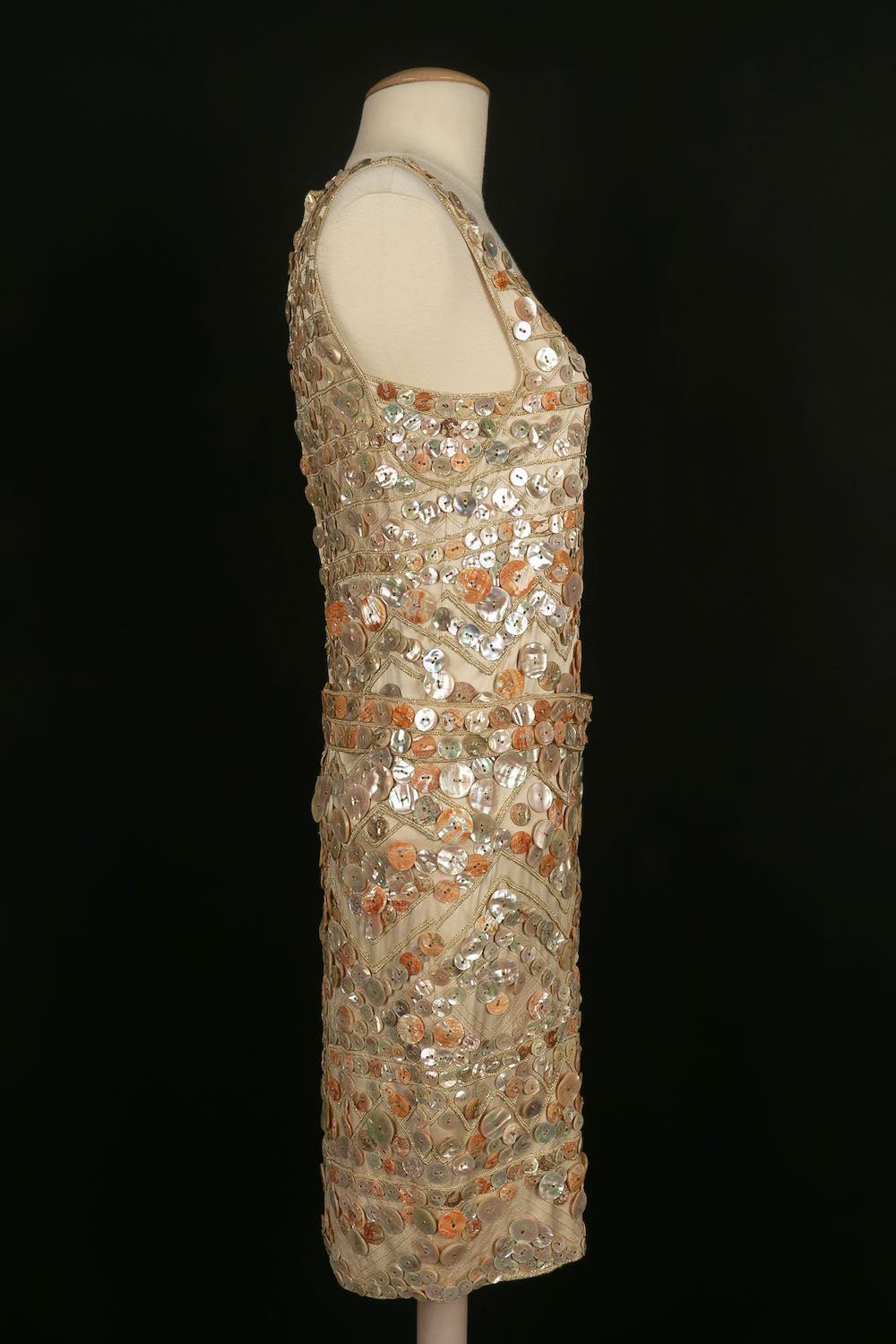 Louis Féraud Haute Couture Satin Embroidered Dress, 1991 In Good Condition For Sale In SAINT-OUEN-SUR-SEINE, FR