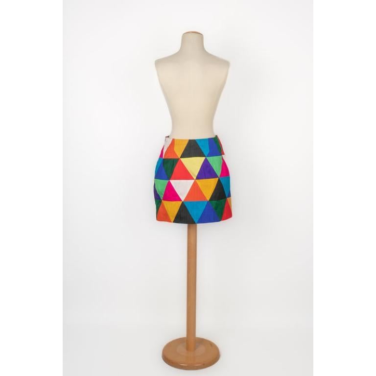 Brown Louis Feraud Haute Couture Short Patchwork Skirt For Sale