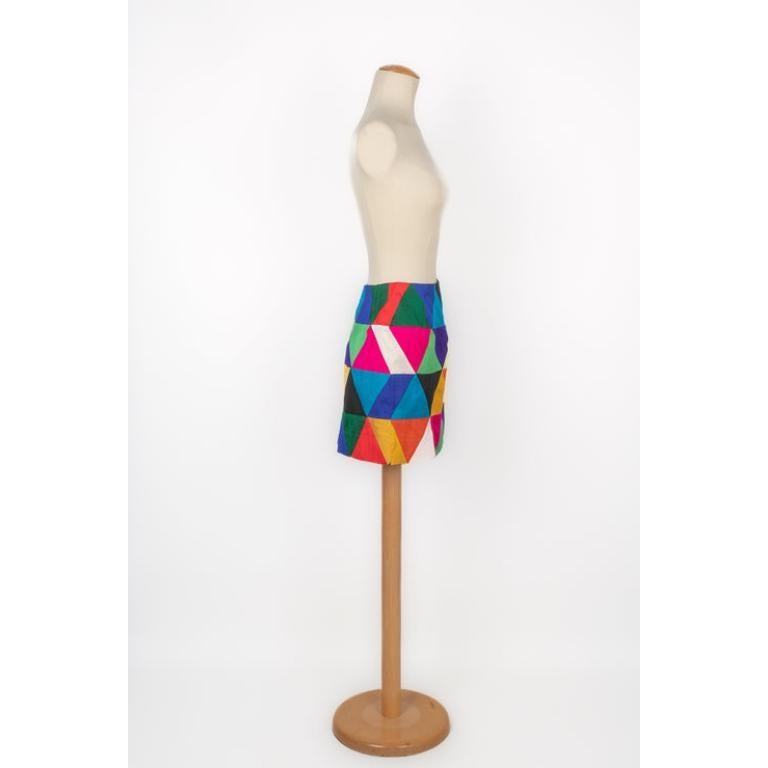 Louis Feraud Haute Couture Short Patchwork Skirt In Good Condition For Sale In SAINT-OUEN-SUR-SEINE, FR
