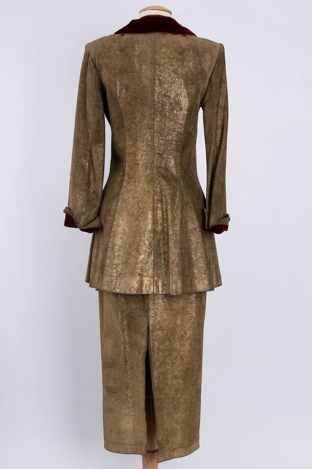 Brown Louis Féraud Haute Couture Suede Embellished with Beads Set For Sale