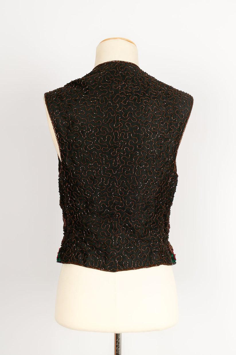 Black Louis Féraud Haute Couture Top Embroidered with Passementerie and Sequins For Sale