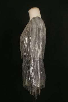 Louis Féraud Haute Couture Top in Sequins and Pearl Bangs