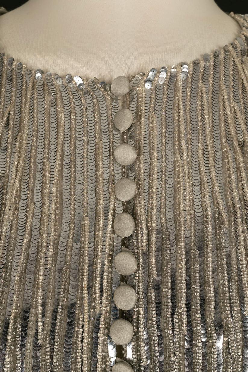 Louis Féraud Haute Couture Top in Sequins and Pearl Bangs For Sale 1