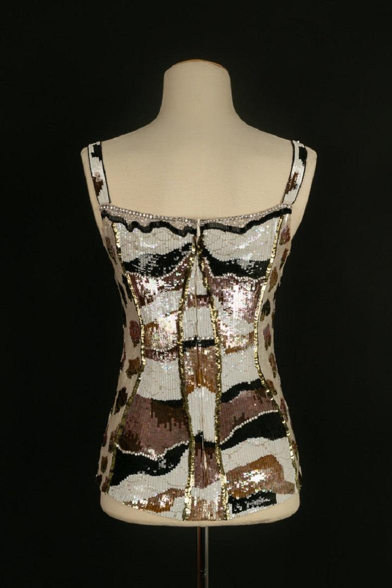Brown Louis Féraud Haute Couture Top with Sequins For Sale