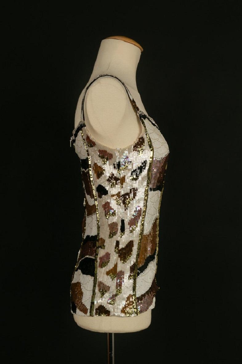 Louis Féraud Haute Couture Top with Sequins In Excellent Condition For Sale In SAINT-OUEN-SUR-SEINE, FR