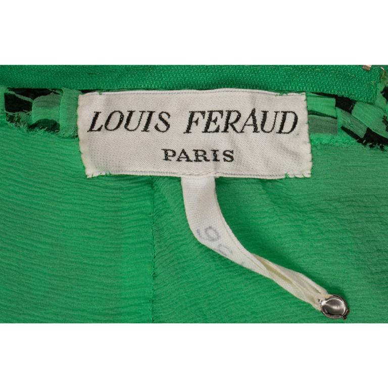Louis Feraud Long Black and Green Muslin Printed Dress For Sale 3