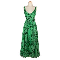 Louis Feraud Vestido largo estampado de muselina negra y verde
