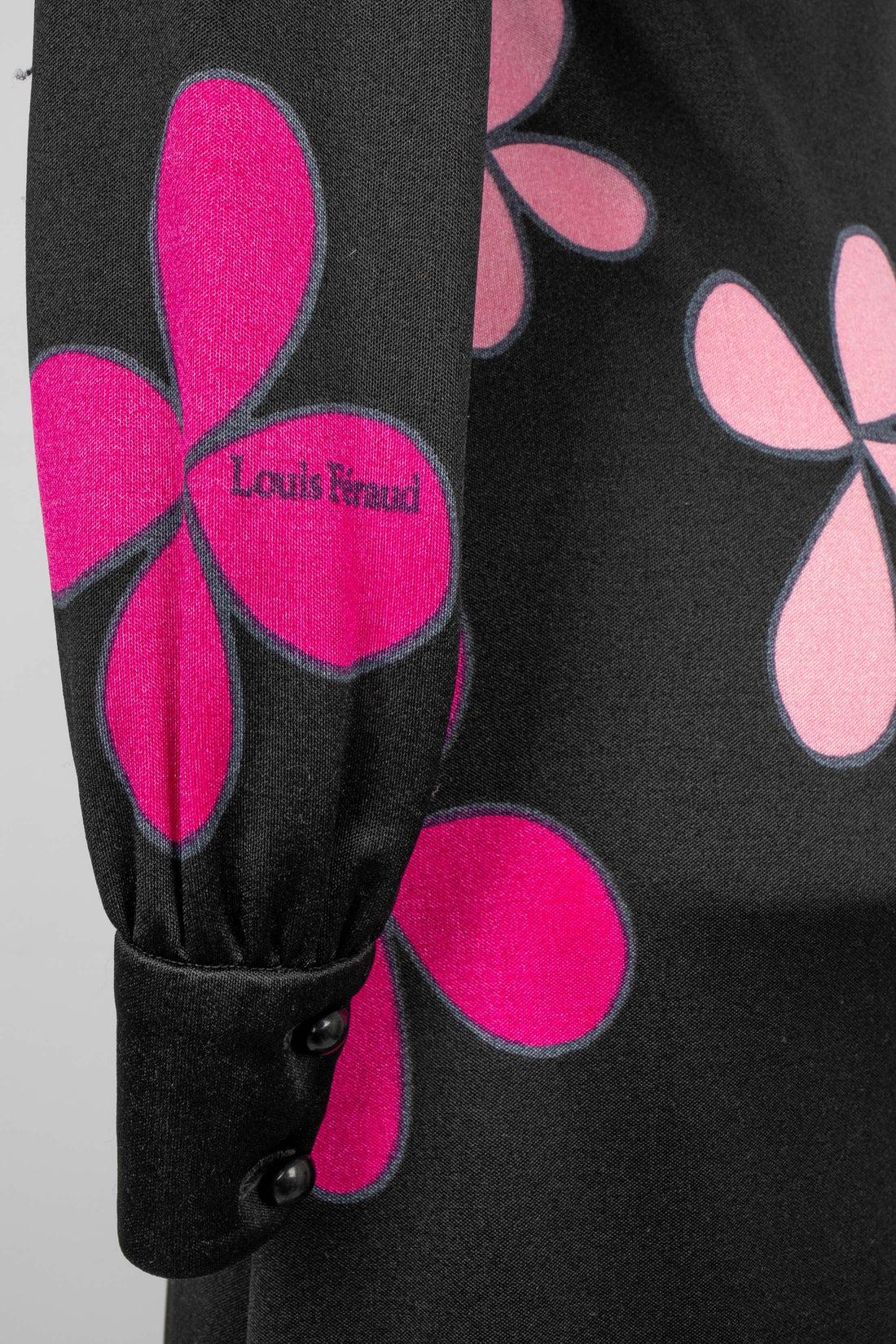 Louis Feraud Long Black Dress with Pink Flowers For Sale 5