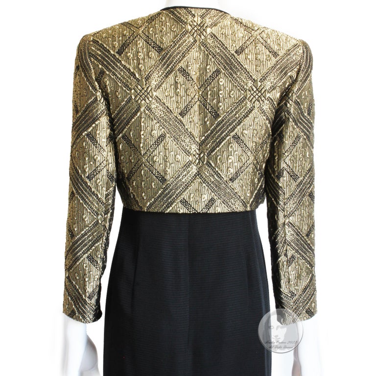 Louis Feraud Long Evening Gown and Jacket Gold Metallic Brocade 2pc Vintage 90s  For Sale 5