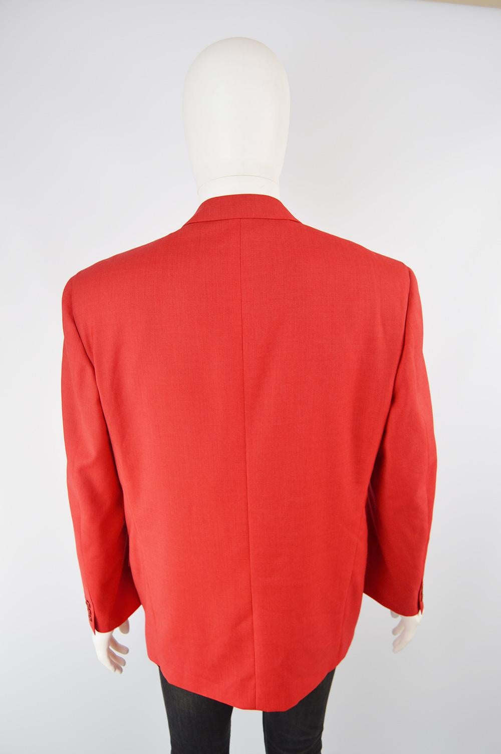 Louis Féraud Men's Vintage Bold Red Pure Virgin Worsted Wool Blazer, 1990s 3