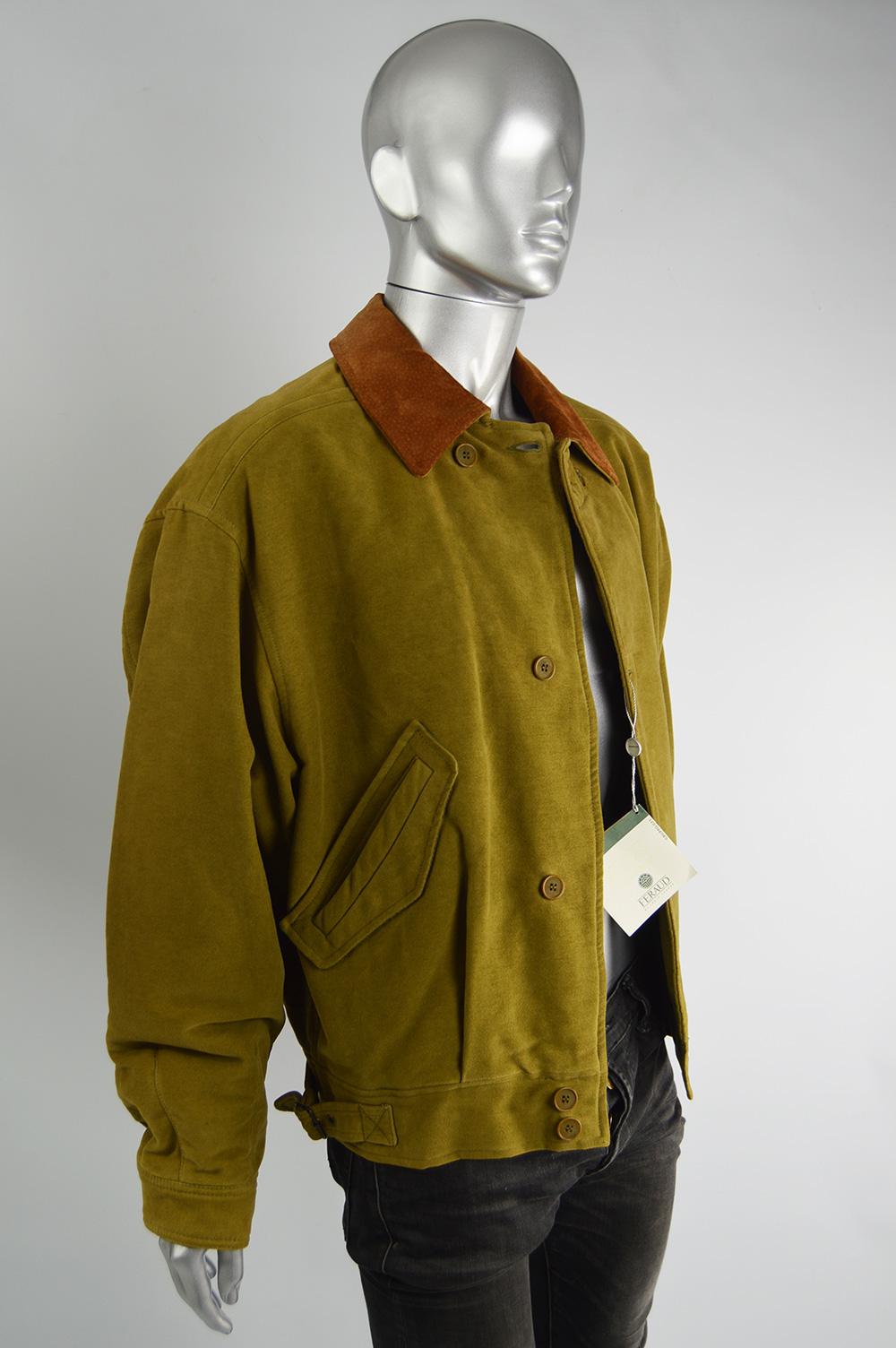 Yellow Cotton Brown Suede Bomber Jacket 