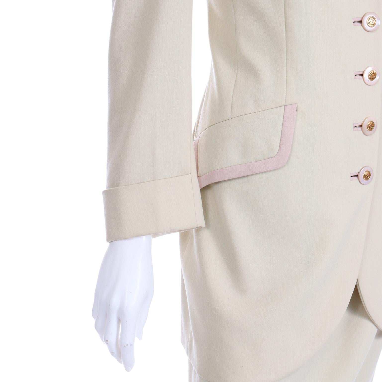 Louis Feraud Minimalist Neutral Vintage Skirt & Long Jacket Suit 1