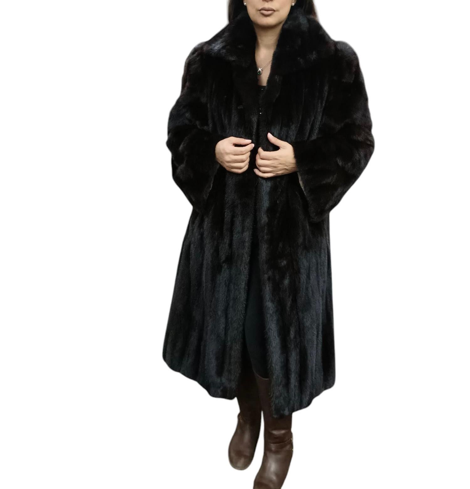 Black Louis Feraud Mink Fur Coat size 12-14 For Sale