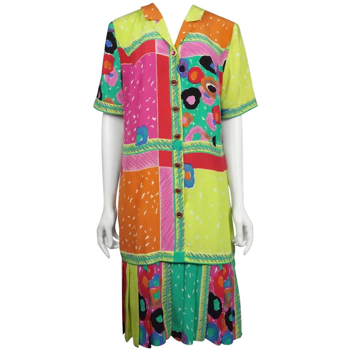 Louis Feraud Vestido de seda con estampado múltiple