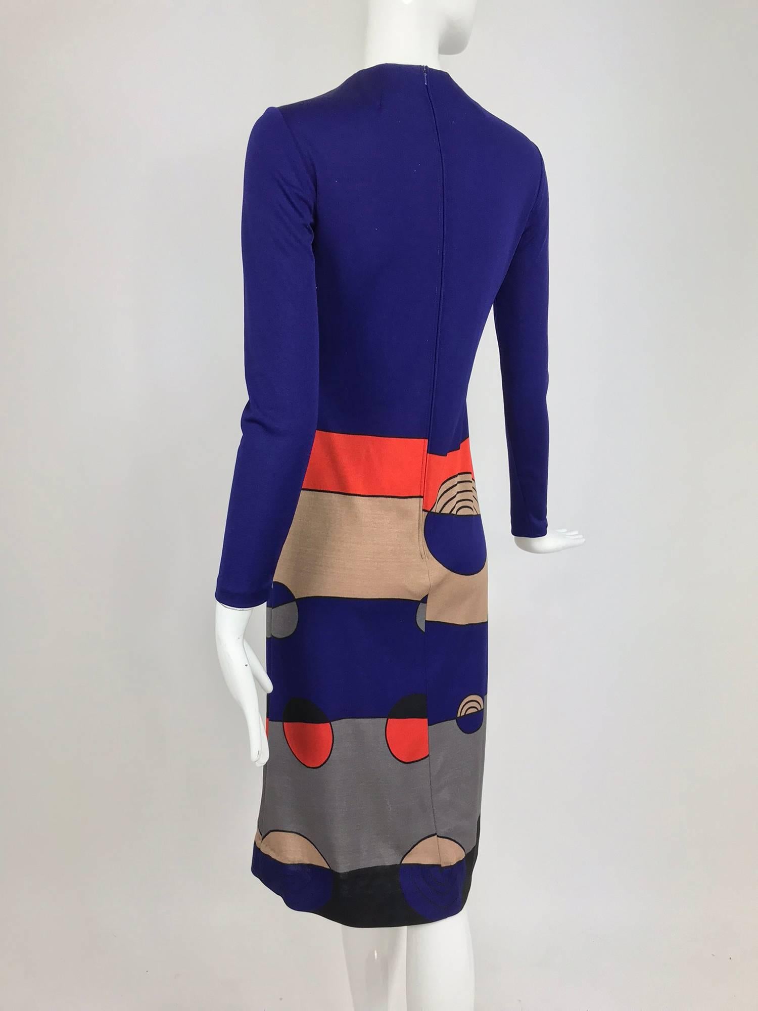 Purple Louis Feraud Op Art Mod print jersey dress 1960s 