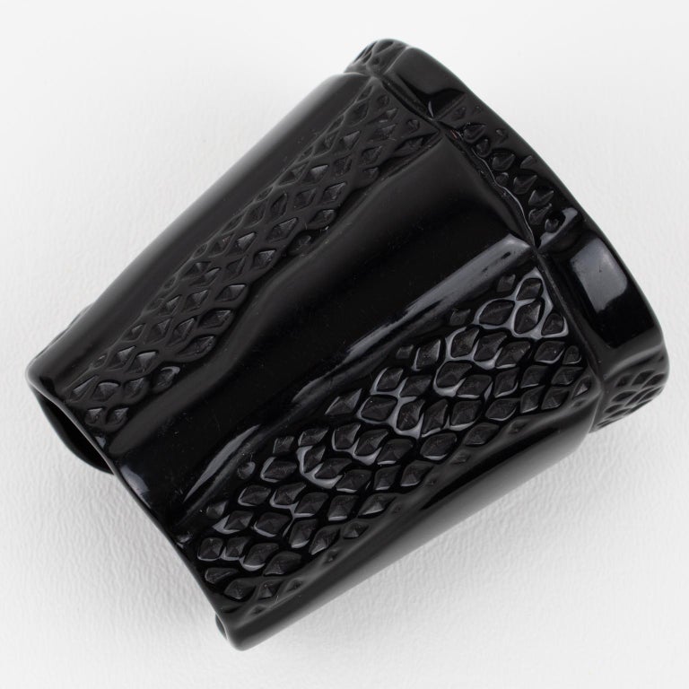 Louis Feraud Paris Black Resin Lucite Cuff Bangle Bracelet For